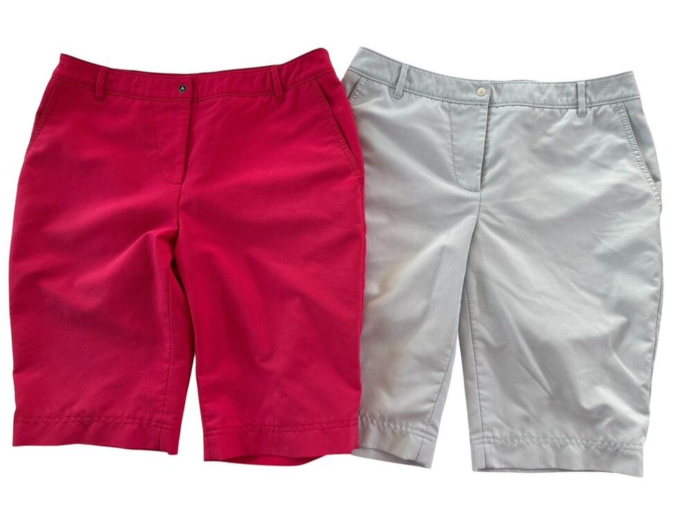 Annika Cutter & Buck 11.5” Bermuda Golf Shorts Womens sz 6 Pink Black LOT #7370